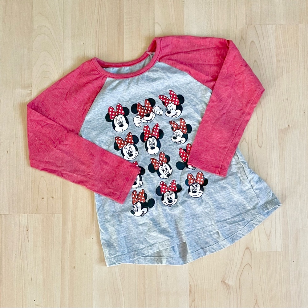 Minnie Mouse Faces Emojis Long Sleeve Red Gray Shirt Top Graphic Disney
